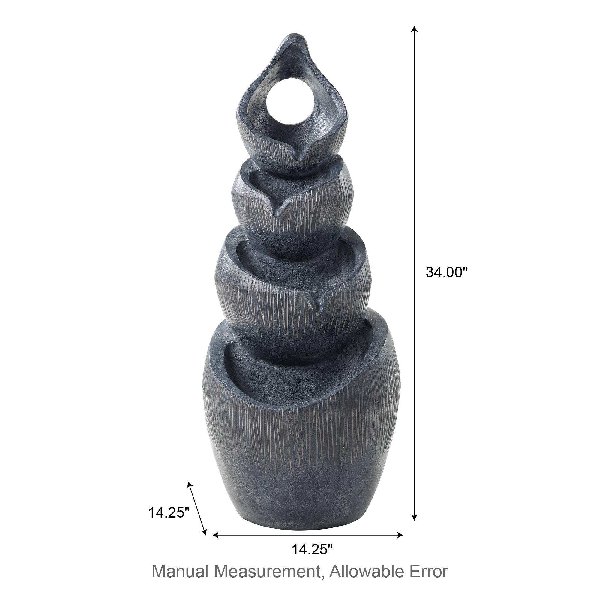 Glitzhome® 34" Zen-Style LED 4-Tier Alms Bowl Outdoor Fountain